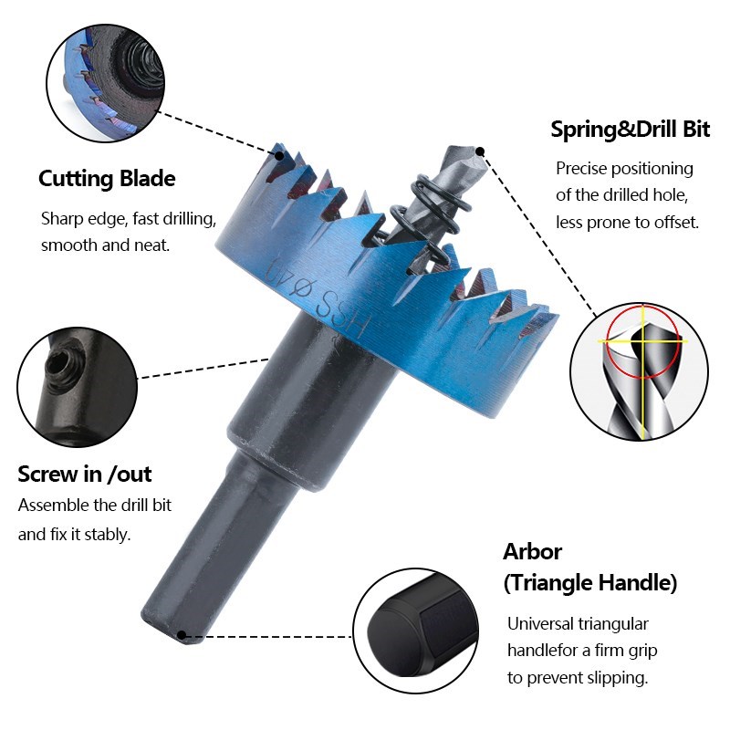 XCAN 15-53mm Hole Saw Drill HSS Steel Hole Opener Cutter Nano Blue Coated Core Drill Bit for Metal Drilling Tool