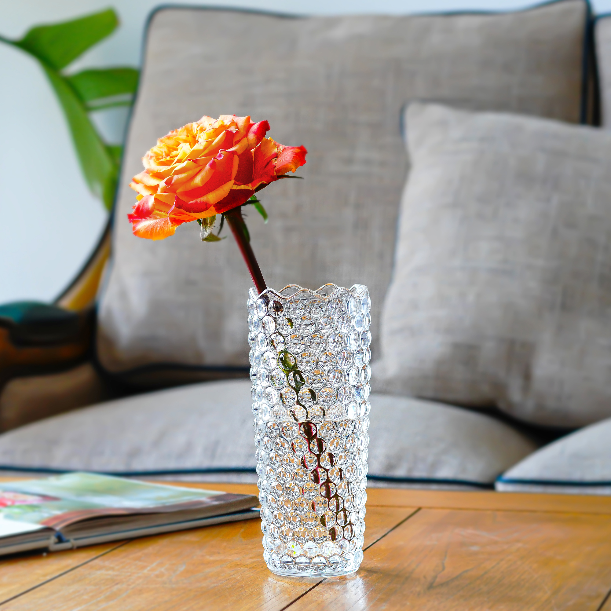 H&D 7.5'' Clear Glass Vase for Decor Dewdrop Design Crystal Flower Vases for Centerpieces Living Room Kitchen Office Wedding