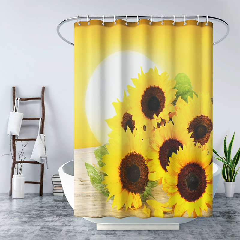 Sonnenblumenduschvorhang 3D -Druck natürlicher Landschaft wasserdichte Polyester Badezimmer Vorhang Home Toilettenbad Bildschirm Hintergrunddekoration Dekor