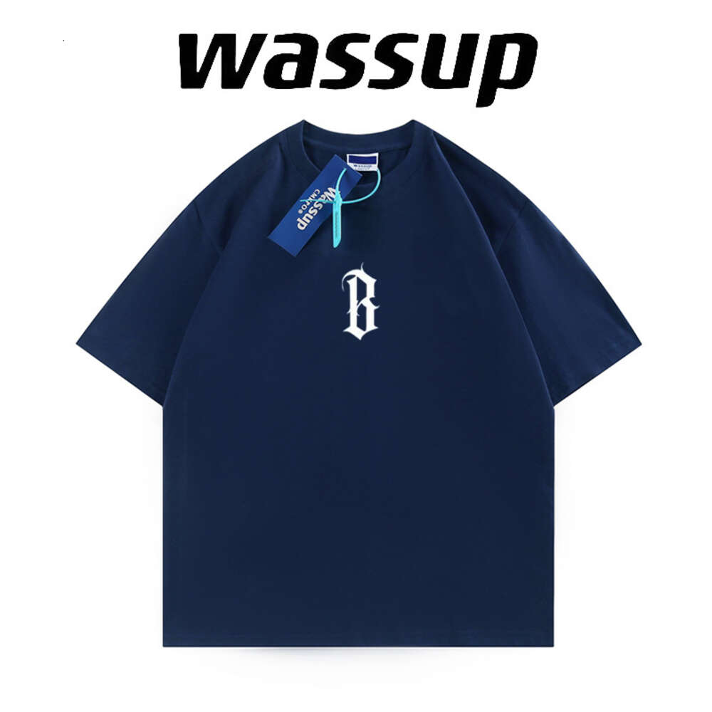 WASSUP CPO CHINA CHINA CHIC R WORD PRINTED半袖Tシャツ男性と女性Sアメリカンハイストリートルーズラバーズトップ