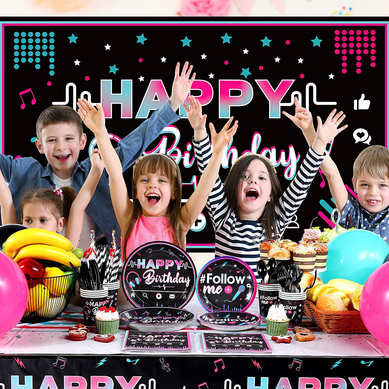 New Music Tik Party Decorations Tok Birthday Party Tabelware Conjunto Balões Defina Placas de Tolera Copa Copkine