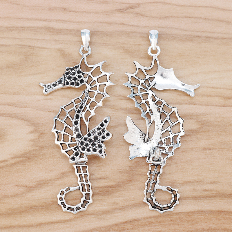 Tibetan Silver Large Open Seahorse Hippocampus Life Horse Charms Pendants for Necklace Jewellery Making Finding