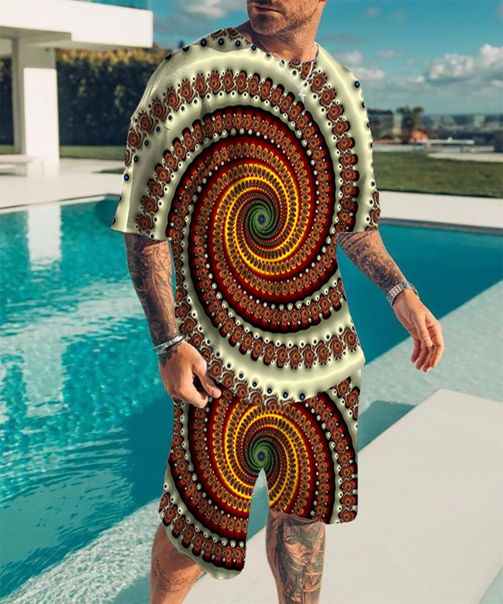 Sommer Beach Herren-T-Shirt-Set psychedelische Muster 3D-Druck Männer Frau übergroß