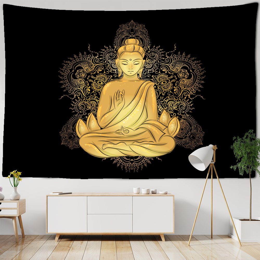 Golden Buddha Wandteppich Wand hängende psychedelische mysteriöse Hippie -Klassik Bohemian Wohnzimmer Wohnkultur