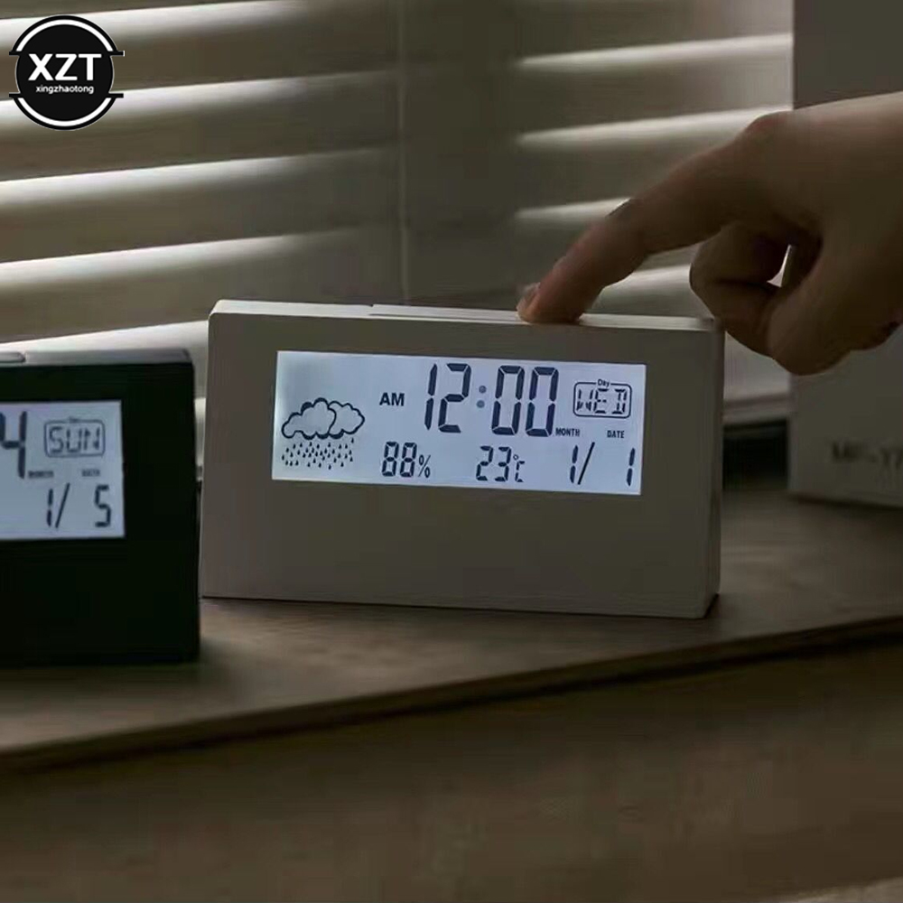 LCD Multifuncional Mesa Elétrica Despertador Calendário Branco e Digital Temperatura Um Escritório em casa Operado Bateria