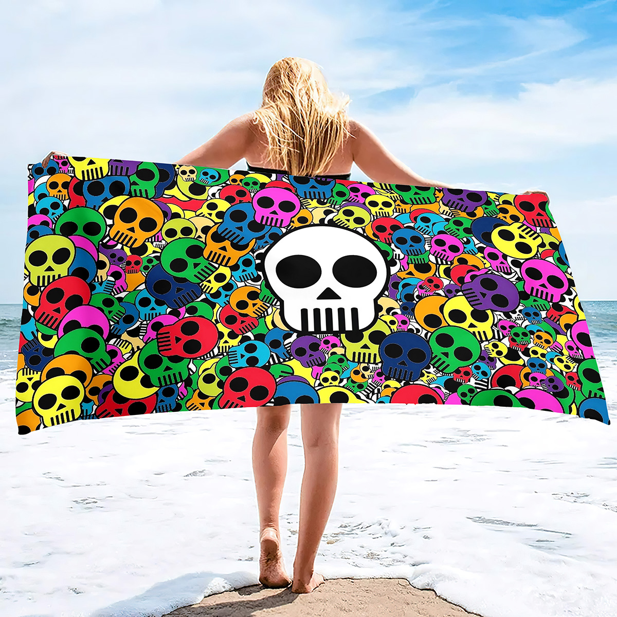 Skull Beach Handduk Lätt Terry Fabric Quick Dry Travel Absorberande SUPPE