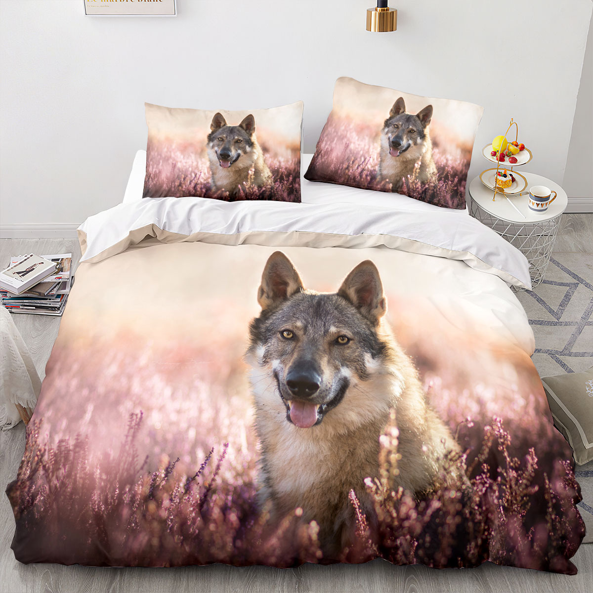 Coquette de couette de motif de loup pour garçons pour garçons 3d Animal Imprimé housse de litière de litière d'animal de la faune en fibre de fibre de polyester doux