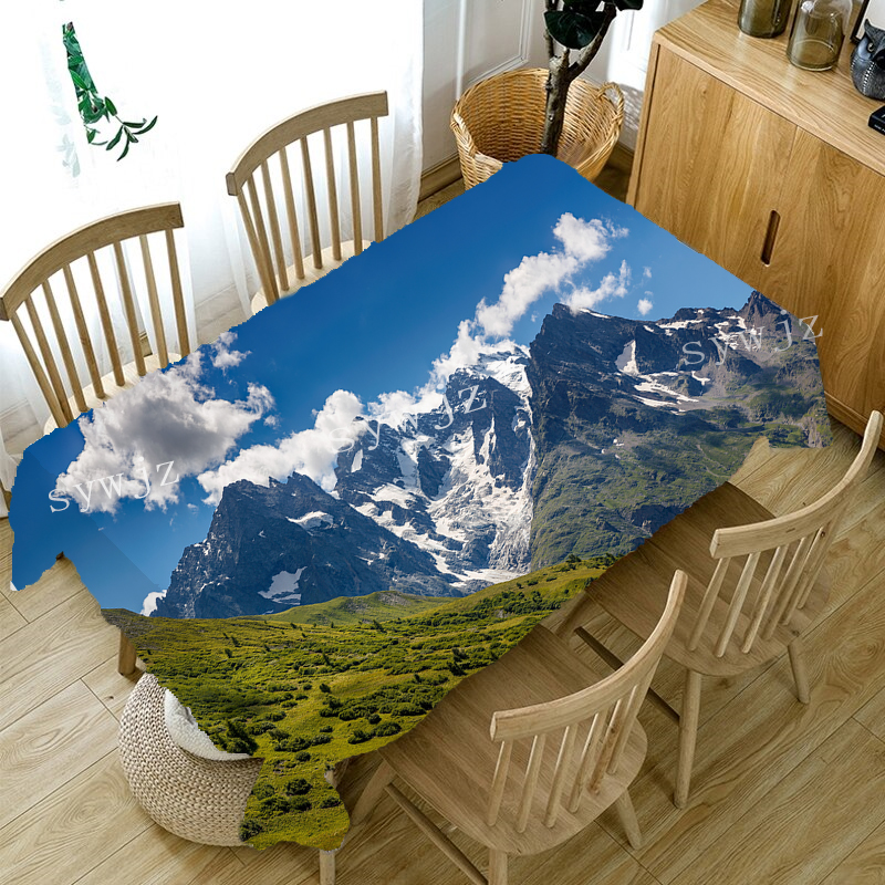 Spektakulär snöberg 3D landskap tryckt bordduk hem trädgård vattentät bordduk bordsskydd utomhus picknickmatta
