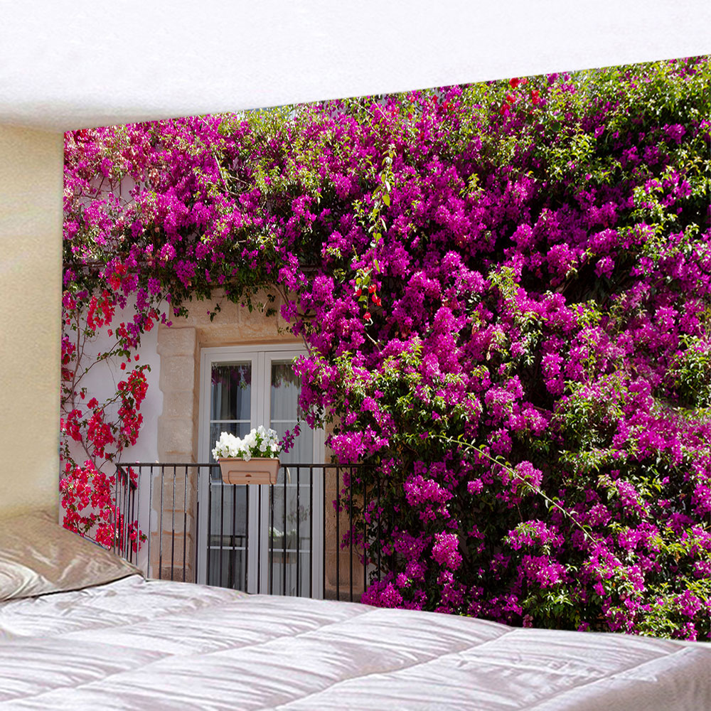 Décor de chambre à coucher esthétique Tapestry Fleurs de printemps Clôture en bois Garden paysage paysage étcandise murale suspendue