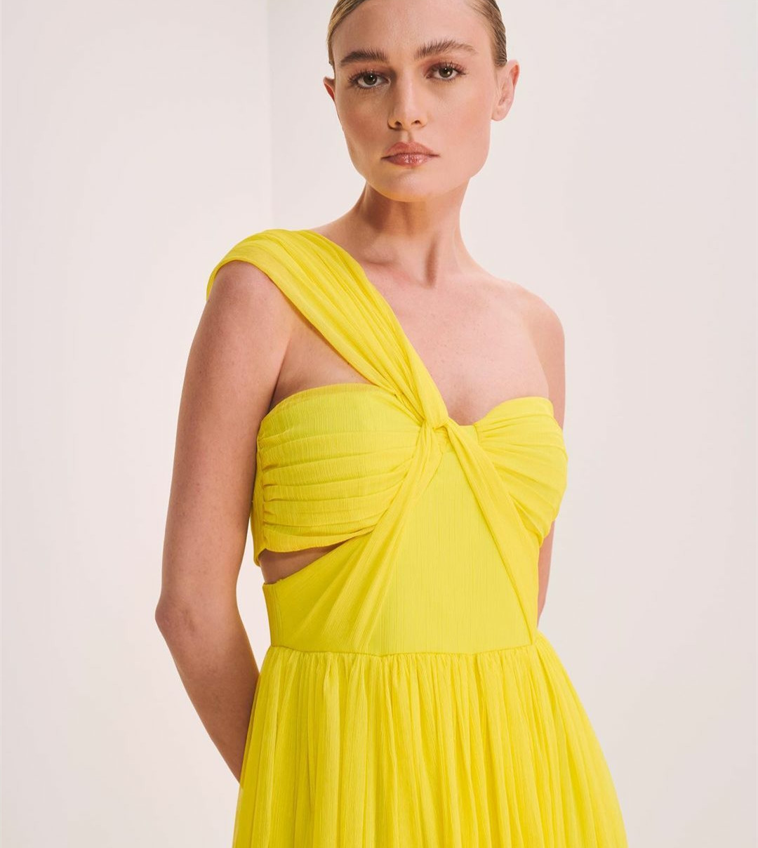 Elegant Long Yellow One Shoulder Chiffon Prom Dresses A-Line Floor Length Vestidos de noche Pleated Pleated Evening Dresses for Women