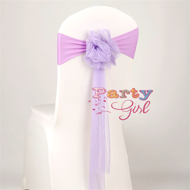 Lycra Chair Band With Organza Sash Ball For Wedding Chair Cover Event Party Hotel Decoration