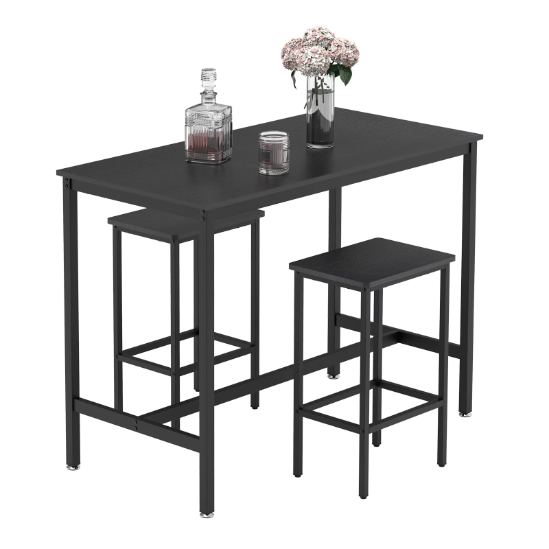 3 -stycken barbord och 2 stolar set counter höjd mat, svart matbordssats