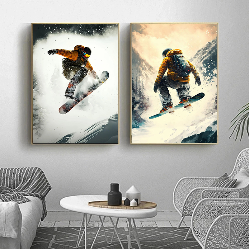 Kış Sporları Kayakçı Kayak Posterleri ve Baskıları Tuval Resim Snowboard Kayak Sıçrama Duvar Sanat Resimleri Oturma Odası Ev Dekor