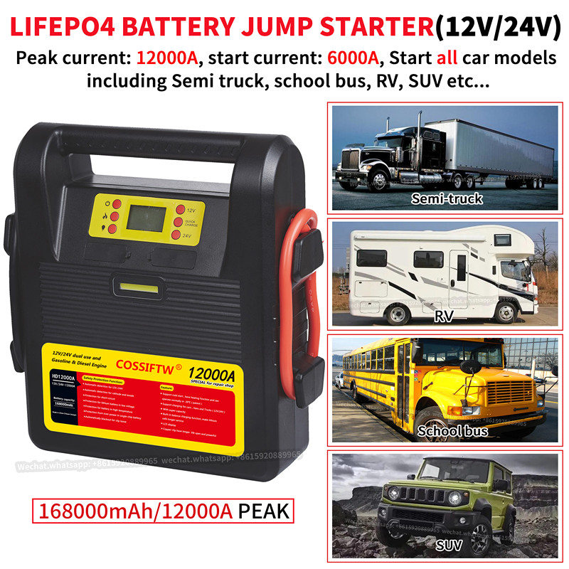 Chargeur de batterie de voiture 12000A Jump Starter 168000mAh Banque d'alimentation de haute capacité avec un dispositif de démarrage Auto Auto Light Light LED