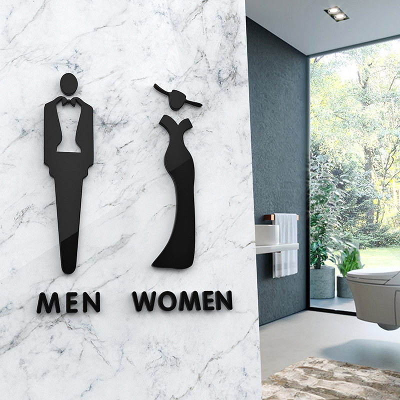 Acryl toilets symbool man vrouw zelfklevende badkamer toiletdeur bord voor hotel, kantoor, huis, restaurant zwart/zilver/goud