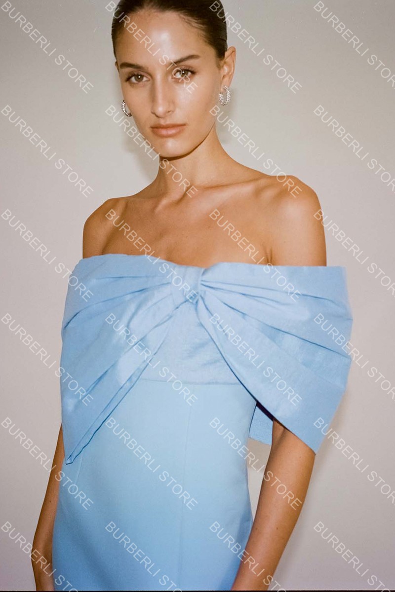 Les femmes satin bleu ciel unique robes une épaule Big Bow Robes de bal d'été