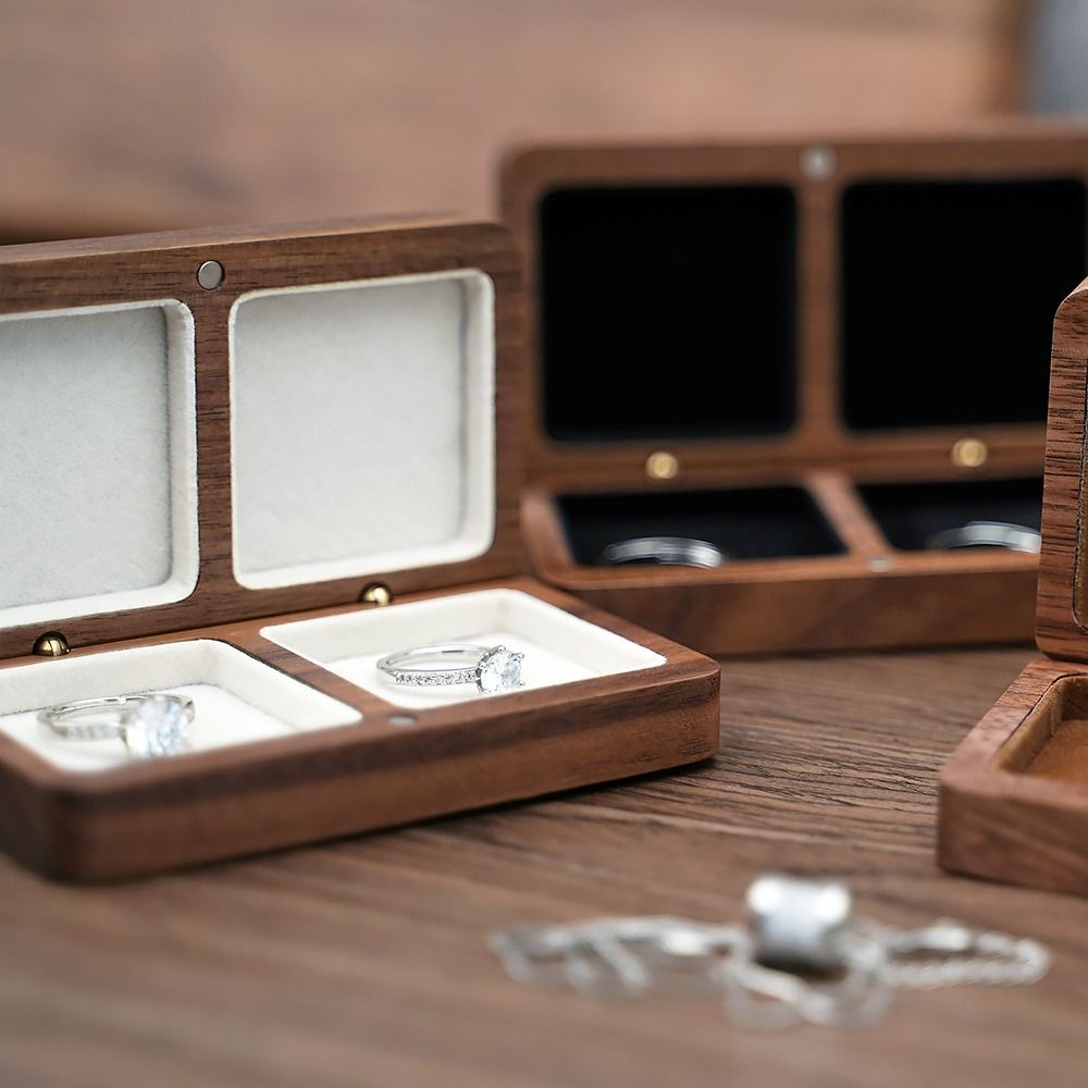 Wooden Jewelry Box Double Seat Storage Earring Ring Necklace Case Lover Ring Display Box Ring Storage Holder Packaging Case