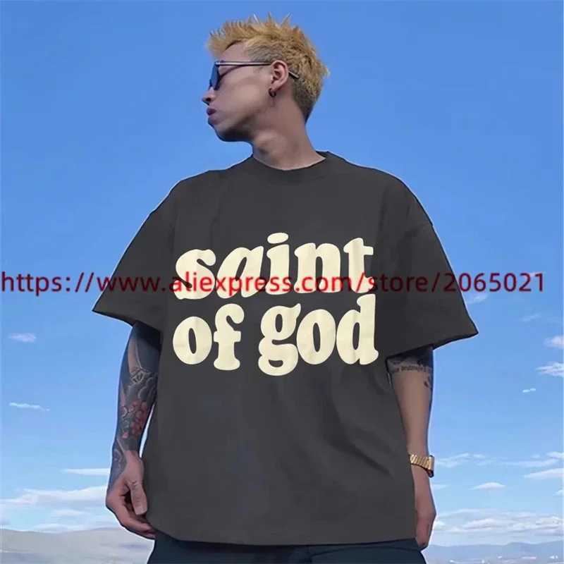 Men's T-Shirts CPFM Saint Of God T Shirt High Quality Streetwear Washed Casual Puff Print Saint Michael Tops Tee J240409