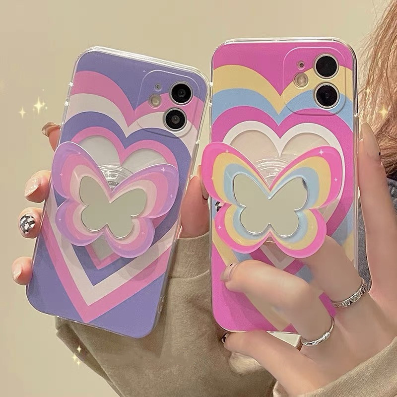 Korea Ins Cute Butterfly Mirror Girl Girl Originalità Grip Mobile Mobile Fele Ring Dalk Support Support Griptok Universal