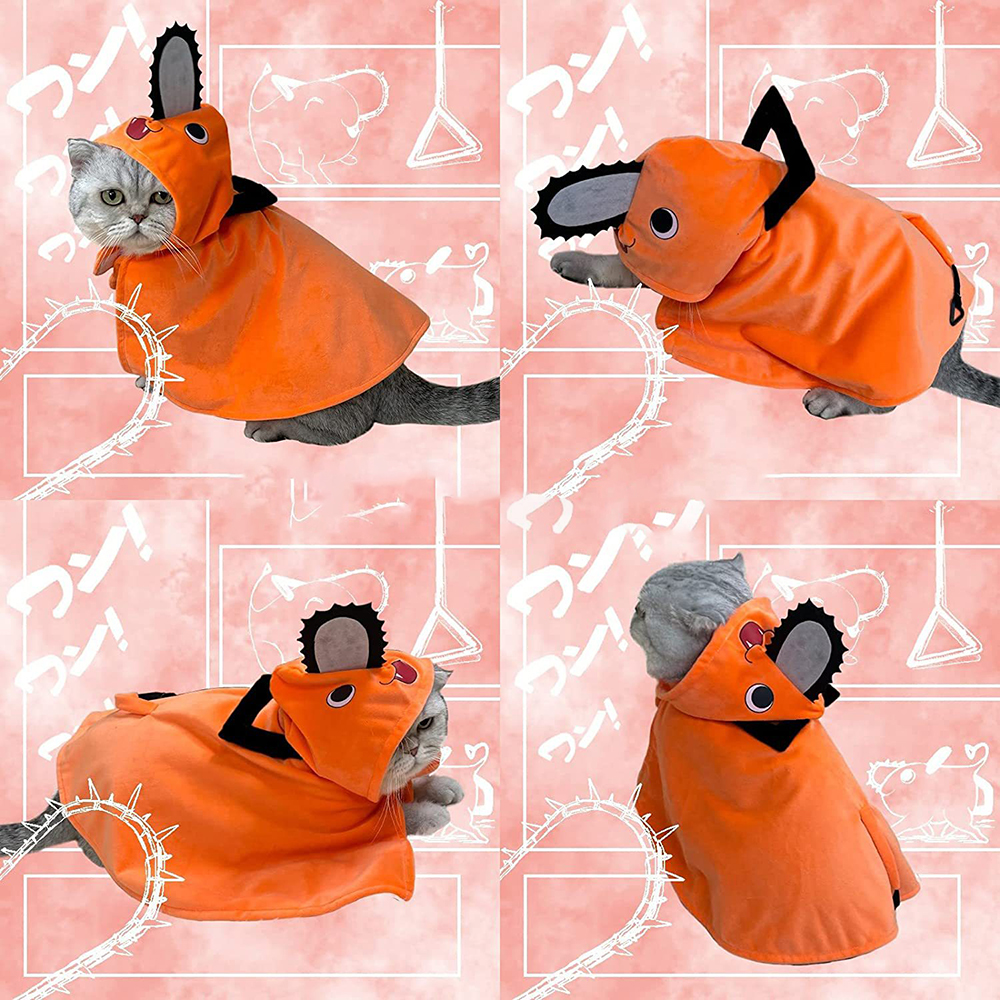 Anime Chainsaw Man Pochita Cloak Cat et vêtements pour chien cape cape mignon chaton chiot uniforme animal de compagnie orange tenues vêtements