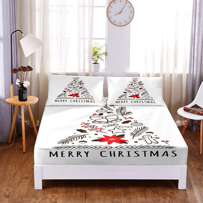 Ensemble de literie de Noël blanche Filon ajustée Four Corners avec feuilles de bande élastique Cover Cover Feuilles de lit et taies d'oreiller litière