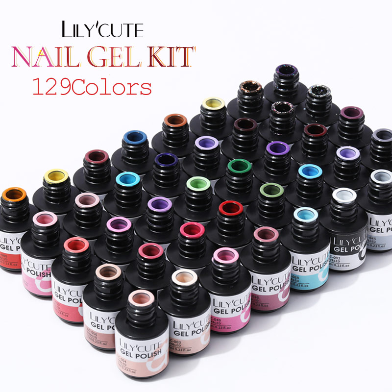 LILYCUTE Nail Gel Polish Winter Color Glitter Sequins Semi Permanent Varnish Soak Off UV Nail Art Gel Full Kits