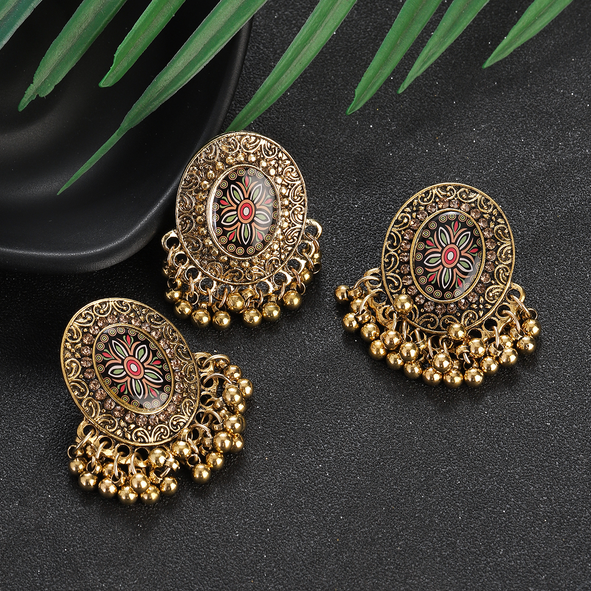 Etnisk blomma droppörhängen ring för kvinnor vintage smycken guldfärgpärlor tofs runda örhängen bijoux bohemsmycken