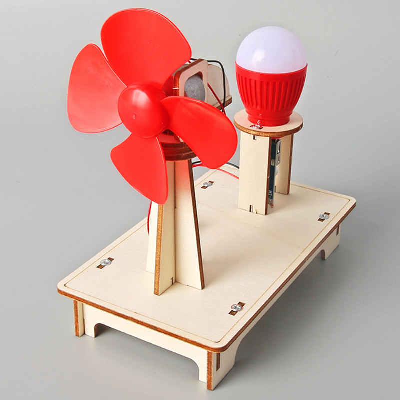 Generatore di vento in legno fai -da -te Modello bambini giocattolo bambini kit di fisica tecnologica divertente giocattoli bambini che imparano giocattolo
