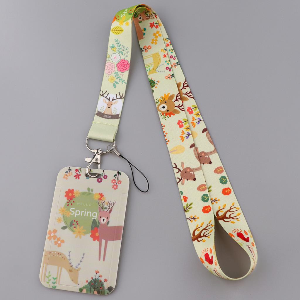 Japanische Kirschblüte Fuchs Hirschhalsriemen Schlüsselbad Badge Halter ID -Karte Pass Hänge Seil Lanyard für Schlüsselringzubehör