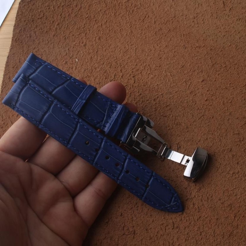 Bandes de montre bleu foncé authentique cuir vache en cuir 14 mm 16 mm 18 mm 20 mm 22 mm montres bracelet ceinture de plate