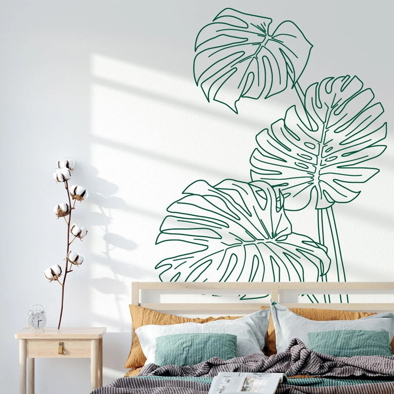 Monstera hojas de la jungla tropical calcomanía de pared de palma decoración del hogar sala de estar sala de estar dormitorio de jardín de arte moderno fondos de pantalla g145