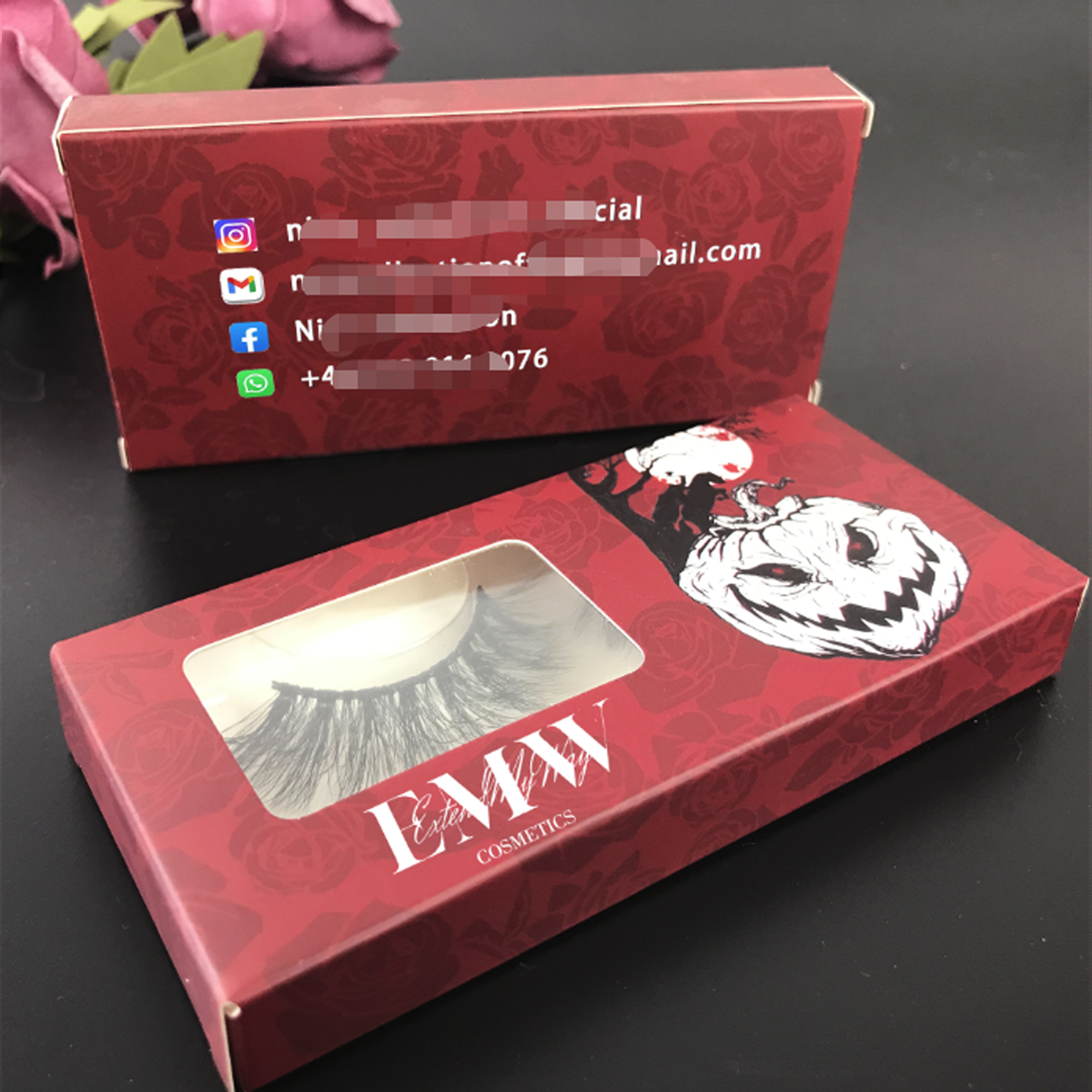 Partihandel Halloween Paper Lashes Package Box för 25 mm Mink Eyelashes Dramatiska tjocka ögonfransar Fall Anpassa sminkverktyg