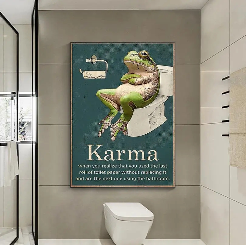 Carta igienica rana citazione divertente karma wall art tela dipinto poster retrò e stampe immagini murali arredamento bagno bagno