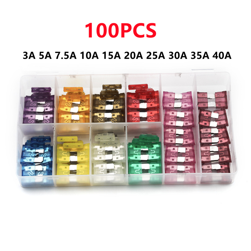 100/Medium Size Car Fuses Automotive Blade Type Car Fuse Assortment In Box 3A 5A 7.5A 10A 15A 20A 25A 30A 35A 40A