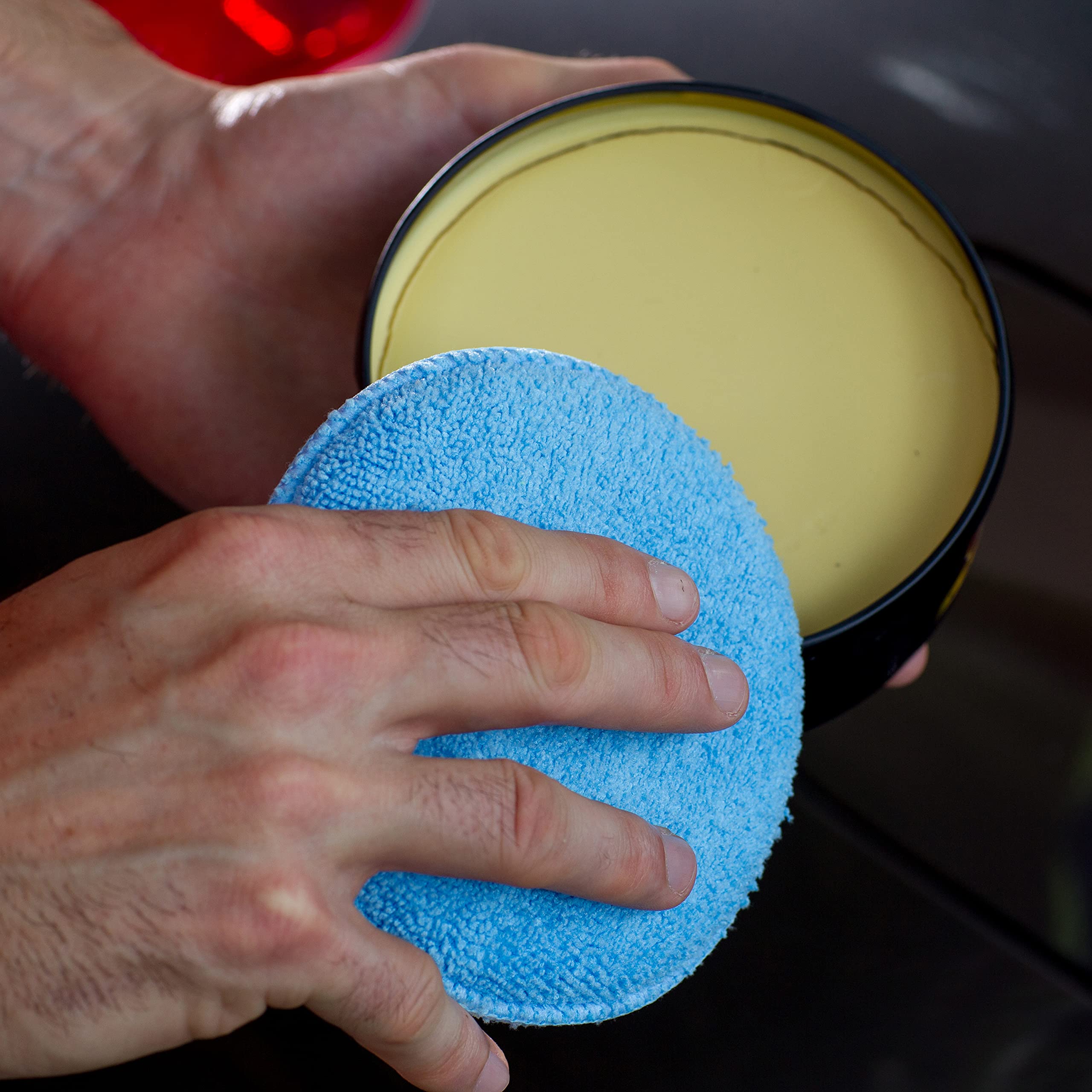 Cartes de voiture en microfibre de 5 pouces détaillant les coussinets applicateurs TADS de nettoyage bleu clair pour l'application de vos soins de soins et de lavage de voiture