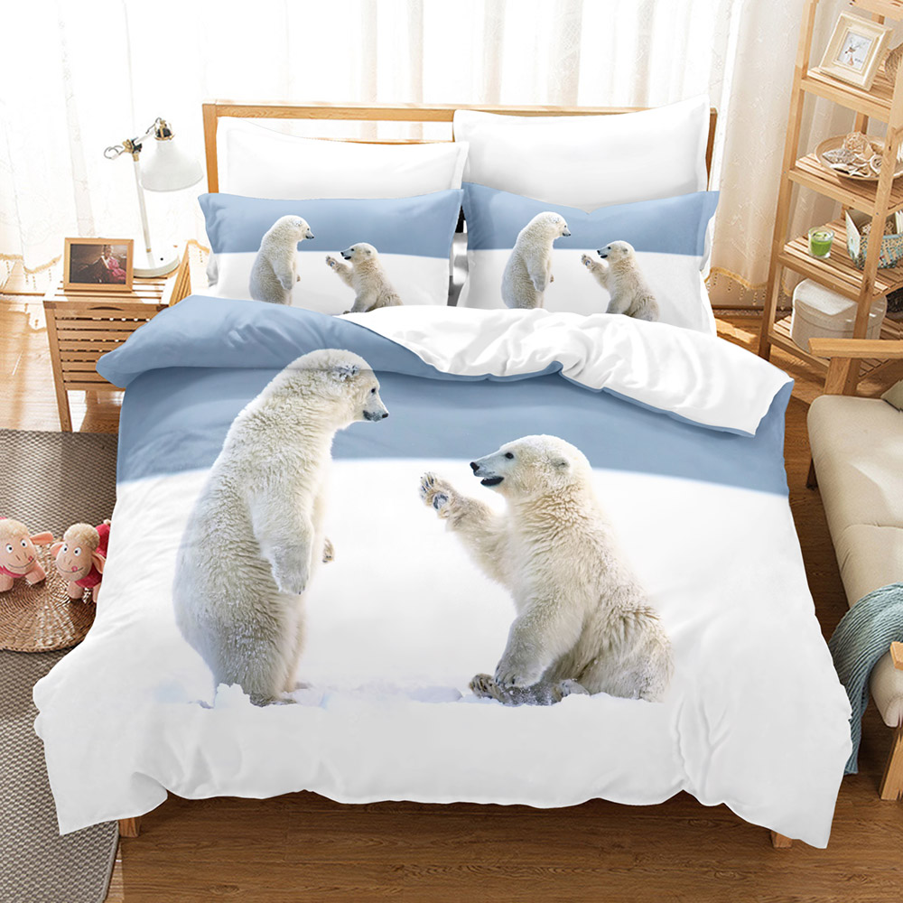 寝室のベッドのための白いクマのパターン寝具セットかわいい動物フルクイーンキングサイズ布団カバーキルトカバー