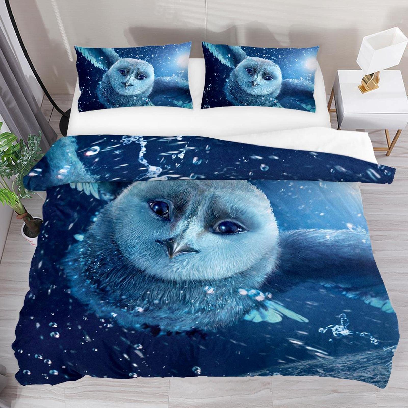 Ensemble de litière de motif hibou pour lit de chambre à coucher animaux mignons king size en polyester couvercle de courtepointe avec taie d'oreiller pour enfants adultes