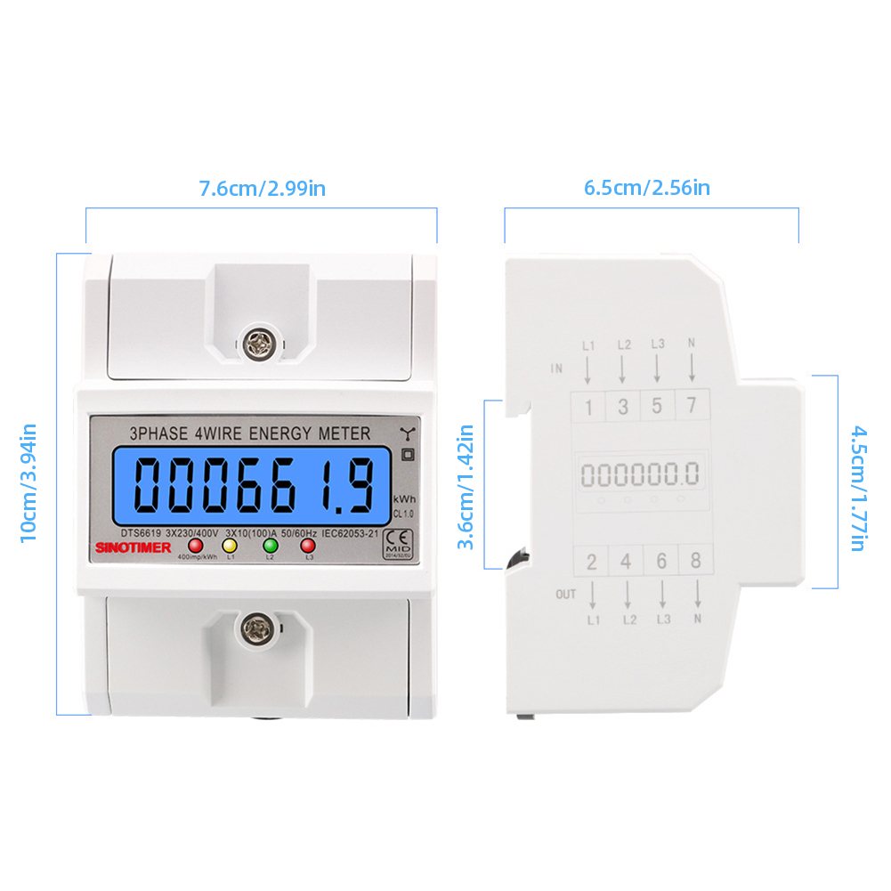 3 Wires 4 FILS METTOIRE D'UTILISATION D'ÉLECTRICITÉ 100A METTREMENT ÉLECTRIQUE ÉLECTRIQUE 50 / 60Hz KWH METER Backlight AC 3 * 230/400V pour le bureau à domicile