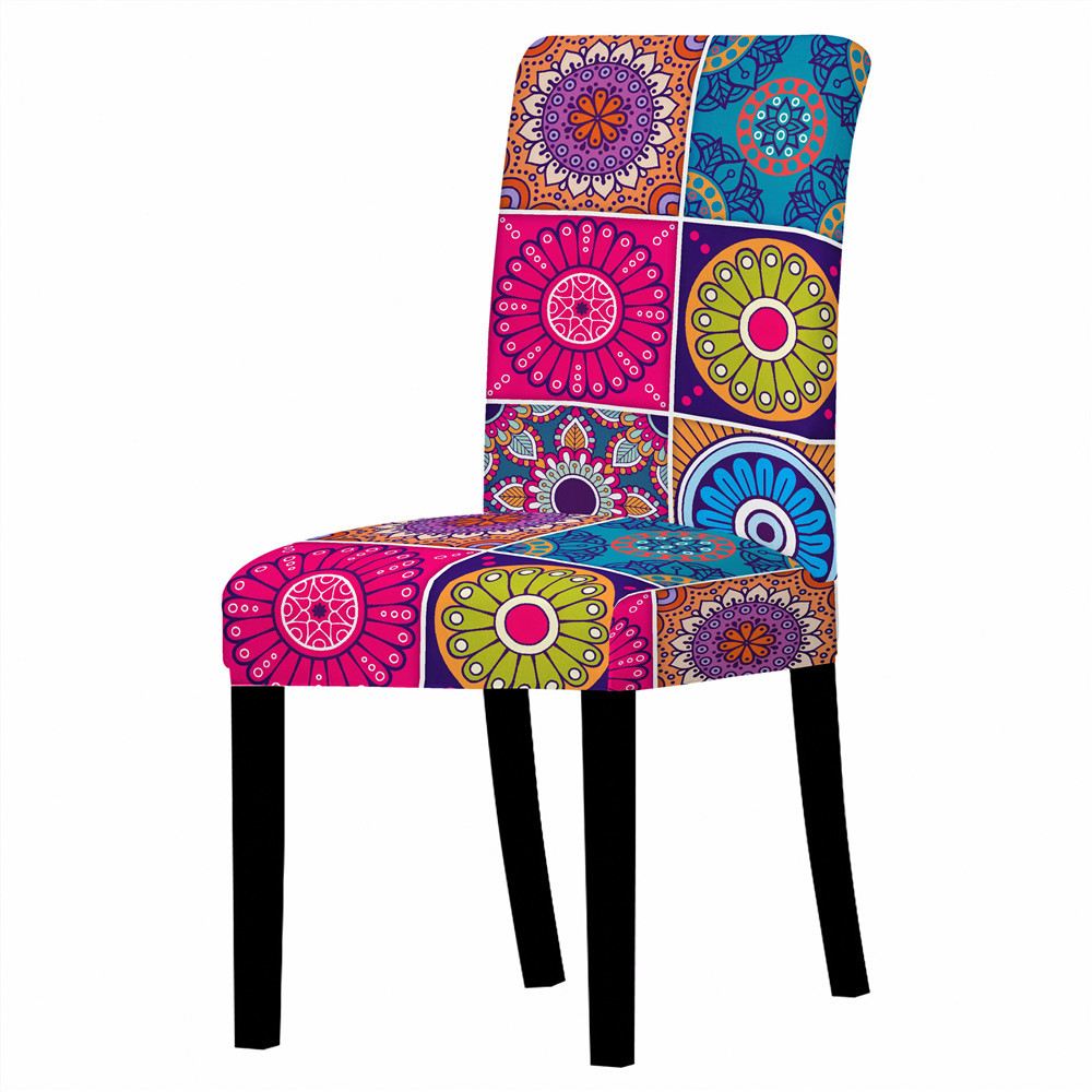 Elastyczna okładka krzesła Mandala do stołków kuchennych Okładki siedziska Flower Print Drut jadalnia rozciąganie krzesła na domku na bankiecie ślubne