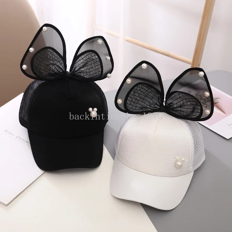 Big Bowknot Baseball Cap för barn Summer Mesh Thin Girls Sun Hatt