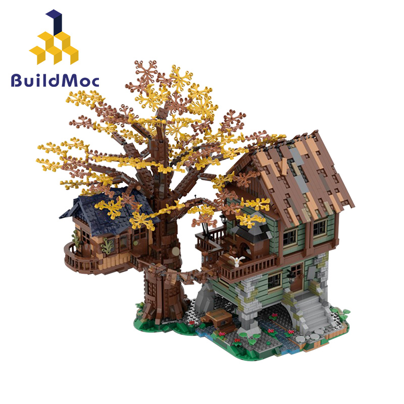 MOC The Medieval Flower Tree House Building Blocks Set Blacksmith Shop Architecture Hut Bricks Toys For Children Birthday Gifts