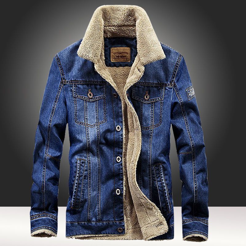 Autumn Winter Men Denim Jacket Casual Turn-down Cowboy Blue S Thicken Warm Jeans Coat Casaca Hombre E714