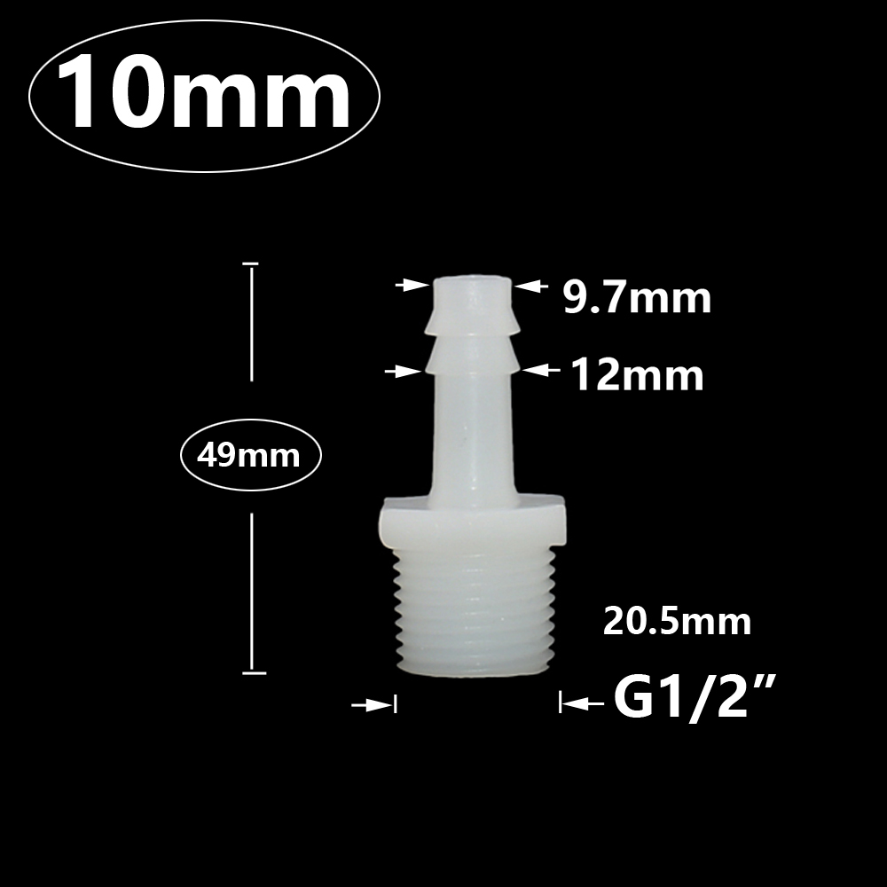 Masculino de 1i2 polegada a 4/6/8/10/12/14/16/18/20mm de mangueira de plástico conector barb conector PVC Couplador de tubo de água