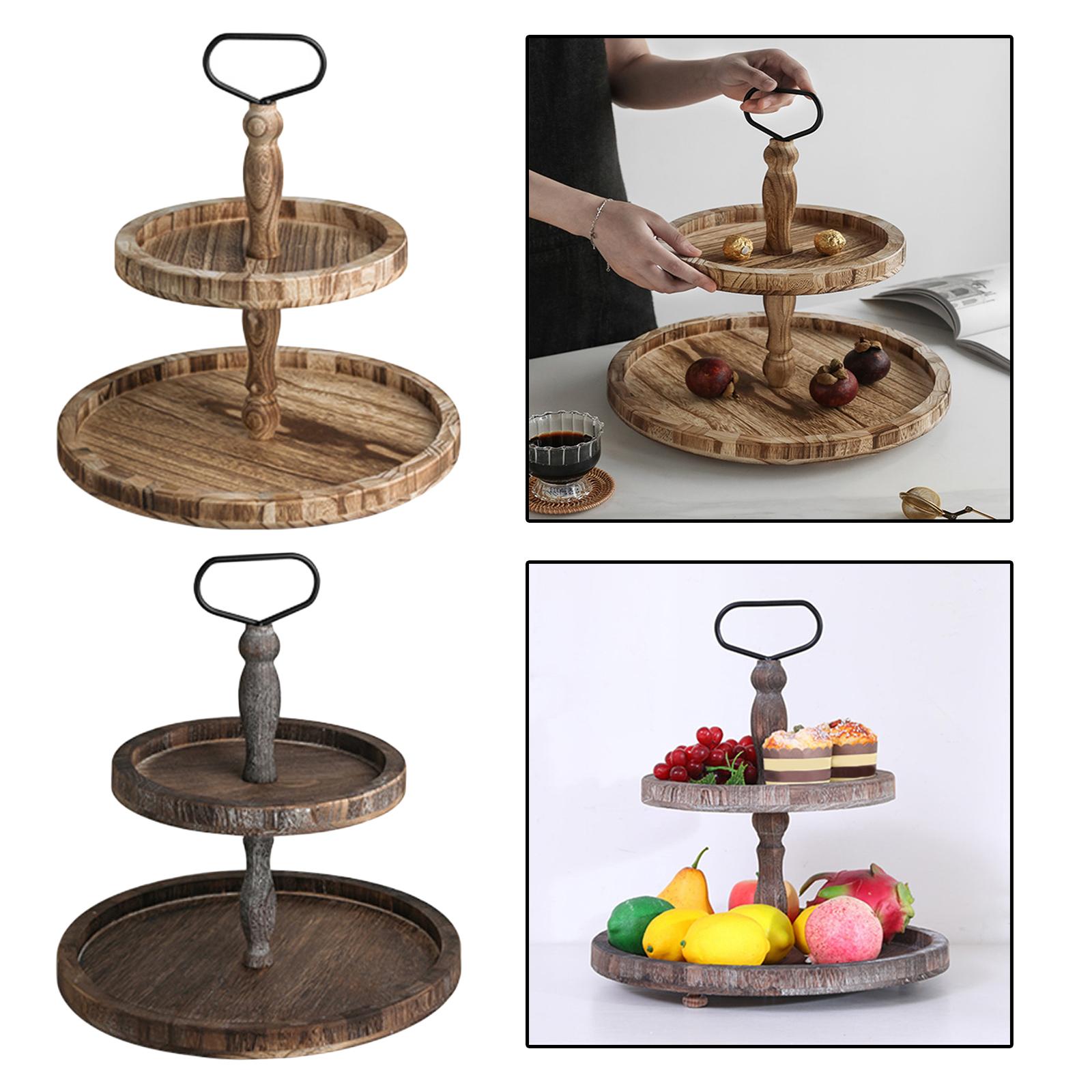 Multifunctionele ronde houten 2-laags serveerschaal Stand Cake Candy Snack Dessert opslag voor thuistafel decoratief