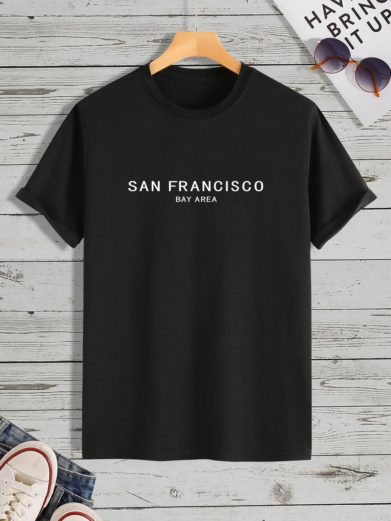 San Francisco Bay Area Men's Men's Casual Trendy Graphic Print Crew Crew Neck Col Shirts T-shirts, Summer surdimensionné surdimensionné