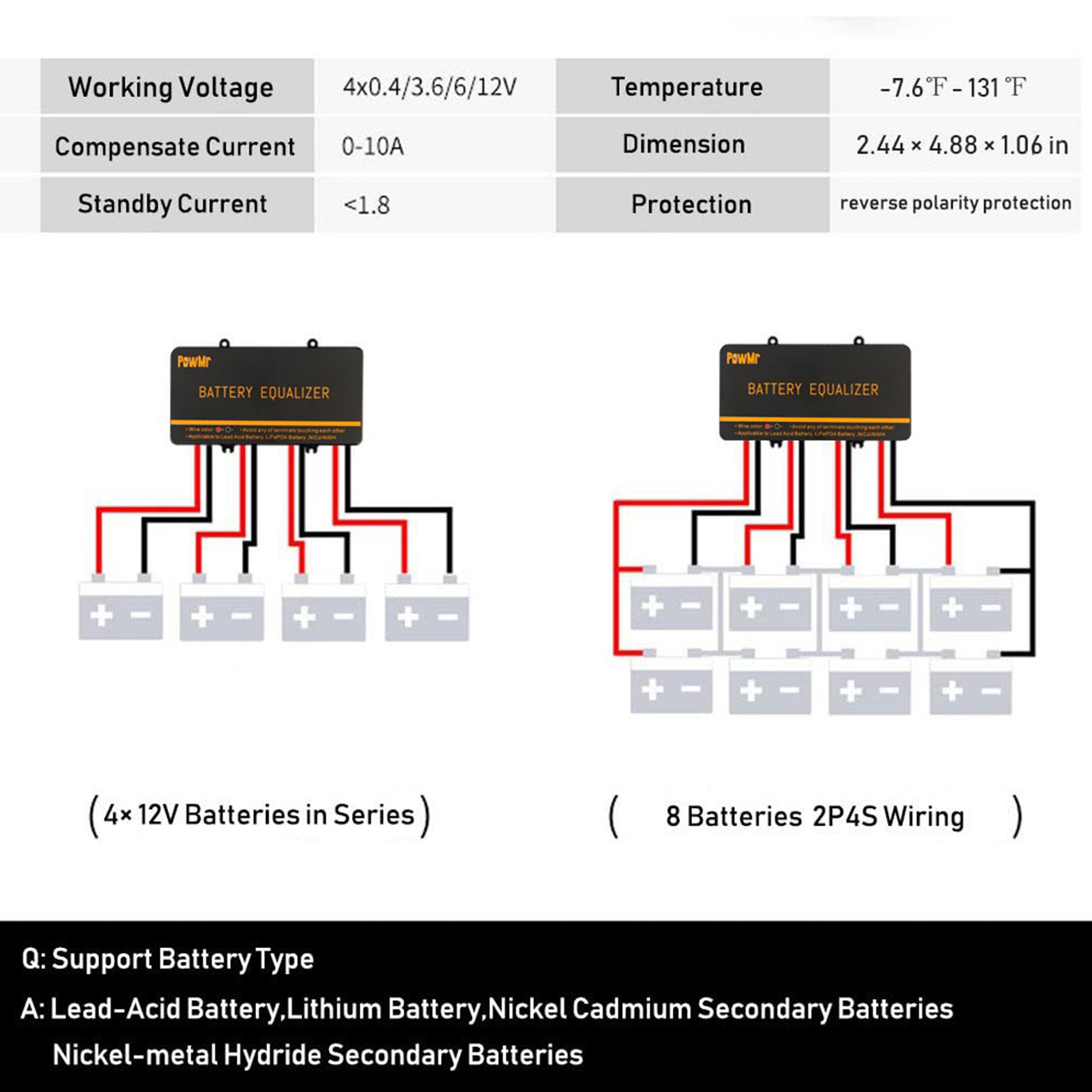 Balancer de tension de batterie d'égalisation de batterie de batterie de batterie de batterie de base 12/48V pour le système de charge connecté parallèle à la batterie de la plomb Contrôleur connecté parallèle