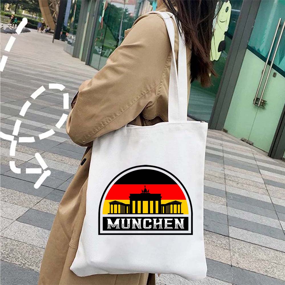 Vintage Munich Skyline Travel Souvenir Canvas Tote Bag Architecture Germany Flag Map Old Town German Landmark Cityscape Handbags