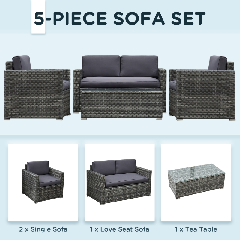 Wicker Patio Furniture Set with Cushions, Outdoor Sectional Furniture with 2 Sofa, Loveseat, and Glass Top Coffee Table