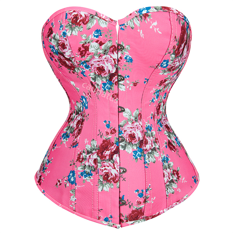 Corset top bustier plus size overbust corselet burlesque flores allaccia su costumi di lingerie sexy regginito donna abbigliamento rosa