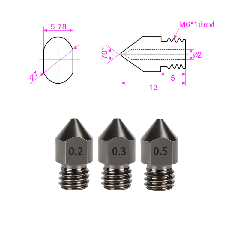 gehärteter Stahl MK8 Düse M6 Gewinde 3D -Druckerteile MK8 Düsen für 1,75 mm Filament Hotend Düse für CR10 Ender 3